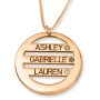 24k Rose Gold Plated Silver Double Thickness Family Ladder Three Name Birthstone Circle Necklace - 1