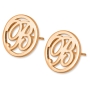 24k Rose Gold Plated Silver Circular Personalized Initials Stud Earrings - 1