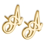 24k Gold Plated Silver Allegro Font Personalized Initials Stud Earrings - 1