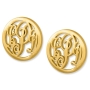 24k Gold Plated Silver Circular Monogram Personalized Stud Earrings-Cursive Font - 1