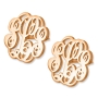 24k Rose Gold Plated Silver Monogram Triple Initial Personalized Stud Earrings-Cursive Font - 1