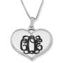 Sterling Silver Engraved Monogram Three Initials Heart Necklace - 1