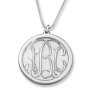 Sterling Silver Engraved Monogram Circle Necklace-Script Font - 1