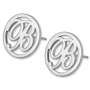 Sterling Silver Circular Personalized Initials Stud Earrings-Cursive Font - 1