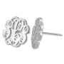 Sterling Silver Monogram Triple Initial Personalized Stud Earrings-Cursive Font - 2
