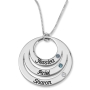 Double Thickness Mother's Triple Name Open Disc Birthstone Necklace, Sterling Silver - 1