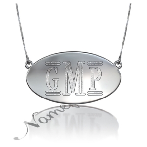 Monogram Necklace with Sparkling Oval Plate in Sterling Silver - "GMP"