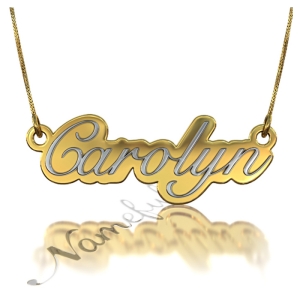 3D Name Necklace in Elegant Script - "Carolyn" (Two-Tone 14k White & Yellow Gold)