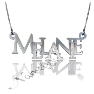 Sparkling Name Necklace with Layered Letters in Bold Font in Sterling Silver - "Melanie"