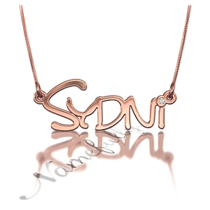 Customized Name Necklace with Diamonds in 14k Rose Gold - "Sydni"