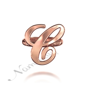Initial Ring in Script Font in 14k Rose Gold - "It Starts with C"
