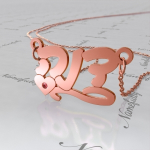 Hebrew Name Necklace with Heart and Swarovski Birthstones in 14k Rose Gold - "Dana"