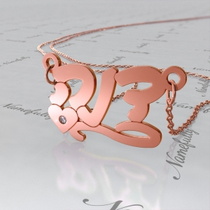 Hebrew Name Necklace with Heart and Diamonds in 14k Rose Gold - "Dana"