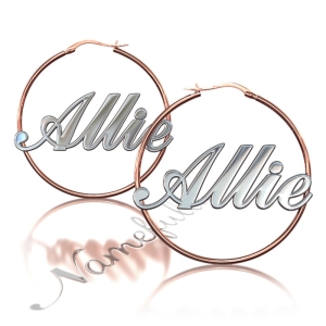 Name Hoop Earrings JLo inspired - "Allie"  (Two-Tone 10k Rose & White Gold)