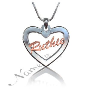 Heart Name Necklace Customized (Two-Tone 14k White and Rose Gold)