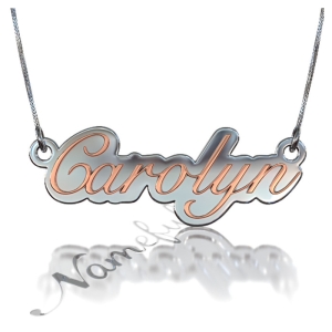 3D Name Necklace in Elegant Script - "Carolyn" (Two-Tone 10k White & Rose Gold)