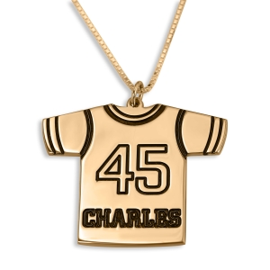 Sports Jersey Name & Number Necklace, 24K Gold Plated