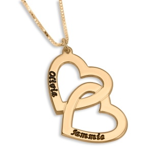 Linked Hearts Double Name Necklace, 24k Gold Plated