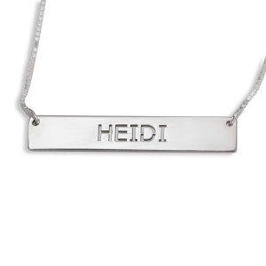 Horizontal Bar Laser Cut Name Necklace, Sterling Silver