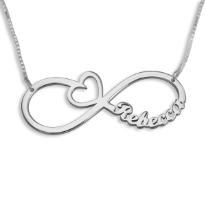 Infinity Name Necklace With Heart, Sterling Silver