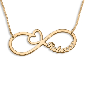 Infinity Name Necklace With Heart, 24K Gold Plated