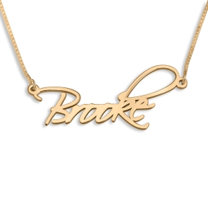 Signature Script Double Thickness Name Necklace, 24K Gold Plated