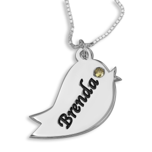 Double Thickness Bird Name Necklace With Birthstone, Sterling Silver