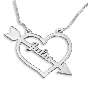 Cupid Heart And Arrow Name Necklace, Sterling Silver