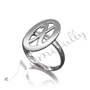 Customized Initial Ring with Circle in 14k White Gold - "X Marks the Spot"