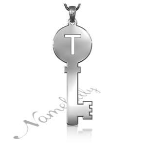 Initial in Key Pendant Necklace in Sterling Silver