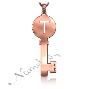Initial in Key Pendant Necklace in Rose Gold Plated