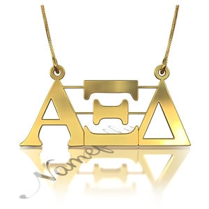 Sorority Necklace with Greek Letters - "Alpha Xi Delta" in 14k Yellow Gold