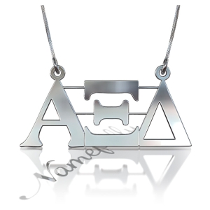 Sorority Necklace with Greek Letters - "Alpha Xi Delta" in 14k White Gold