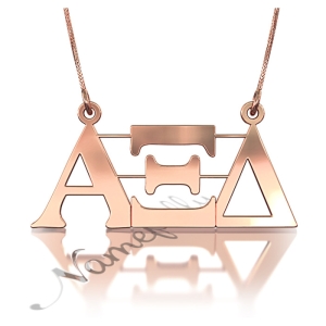 Sorority Necklace with Greek Letters - "Alpha Xi Delta" in 14k Rose Gold