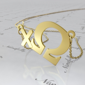Sorority Pendant with Customized Greek Initials - "Chi Omega" in 18k Yellow Gold Plated
