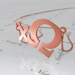 Sorority Pendant with Customized Greek Initials - "Chi Omega" in 10k Rose Gold
