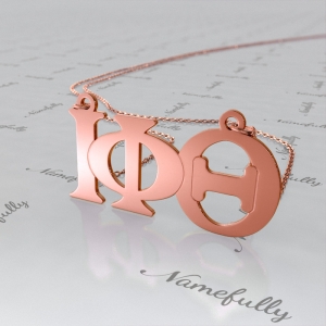 Sorority Necklace with Initials in Greek Letters - "Iota Phi Theta" in 14k Rose Gold