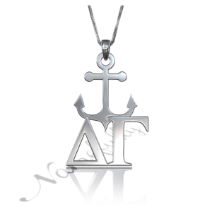 Customized Sorority Pendant With Anchor - "Delta Gamma" in Sterling Silver