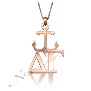 Customized Sorority Pendant With Anchor - "Delta Gamma" in 14k Rose Gold