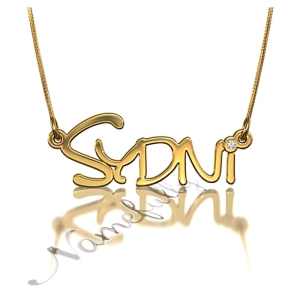 Customized Name Necklace with Diamonds in 14k Yellow Gold - "Sydni"