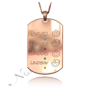 Mom Necklace with Kids' Name and Birthstones in Rose Gold Plated