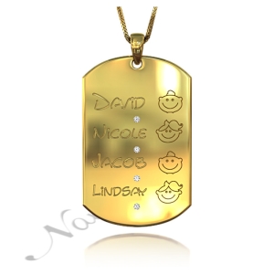 Mom Pendant with Kids' Names and Diamonds in 18k Yellow Gold Plated