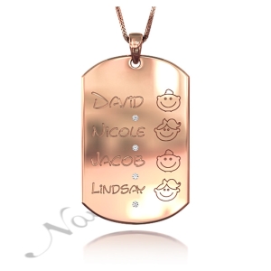 Mom Pendant with Kids' Names and Diamonds in Rose Gold Plated