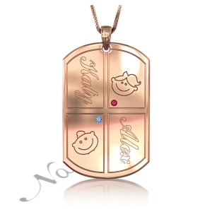 Customized Mom Necklace with Kids' Names and Birthstones in Rose Gold Plated