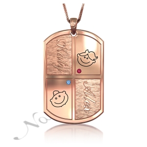 Mom Necklace Customized with Kids' Names and Birthstones in Rose Gold Plated