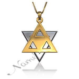 Star of David Pendant in 3D (Two-Tone 14k White and Yellow Gold)