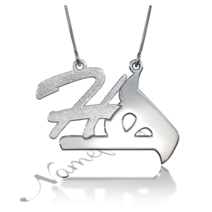 Personalized Sparkling Pendant in Arabic and English with Two Initials - "Ha" in Sterling Silver