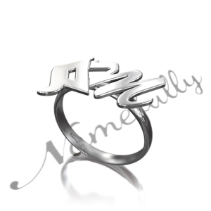 Personalized Ring with Arabic and English Initials - "Miim" in Sterling Silver
