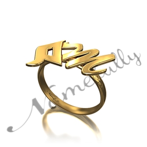 Personalized Ring with Arabic and English Initials - "Miim" in 18k Yellow Gold Plated