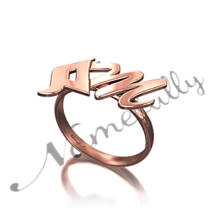 Personalized Ring with Arabic and English Initials - "Miim" in 14k Rose Gold